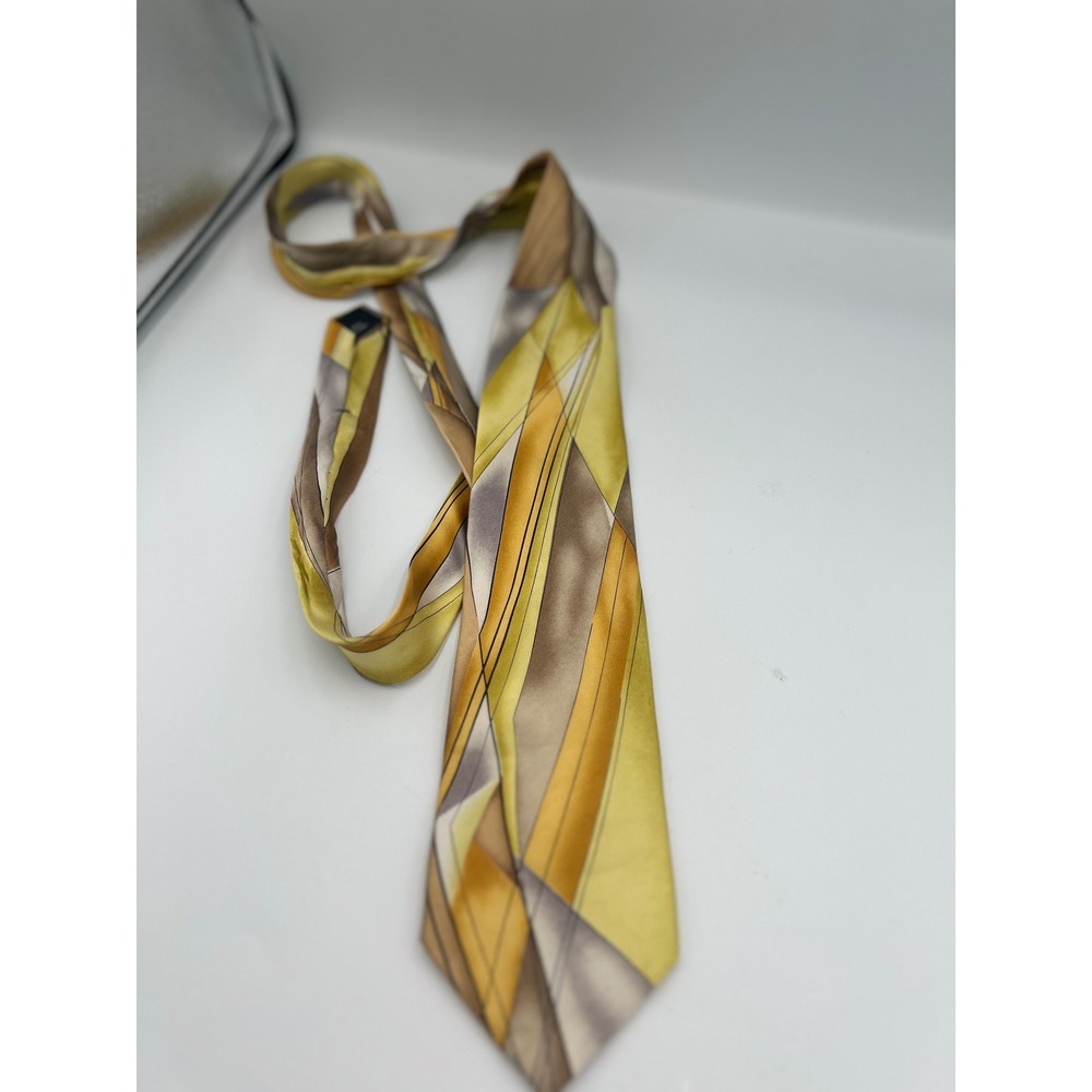J. Garcia Facets II Collection Fifty-Three Silk Tie Gold Yellow Geometric